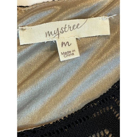 Mystree Womens Eyelet Fit & Flare Dress Chevron 10105 Round Neck Black SZ Medium - Picture 6 of 8